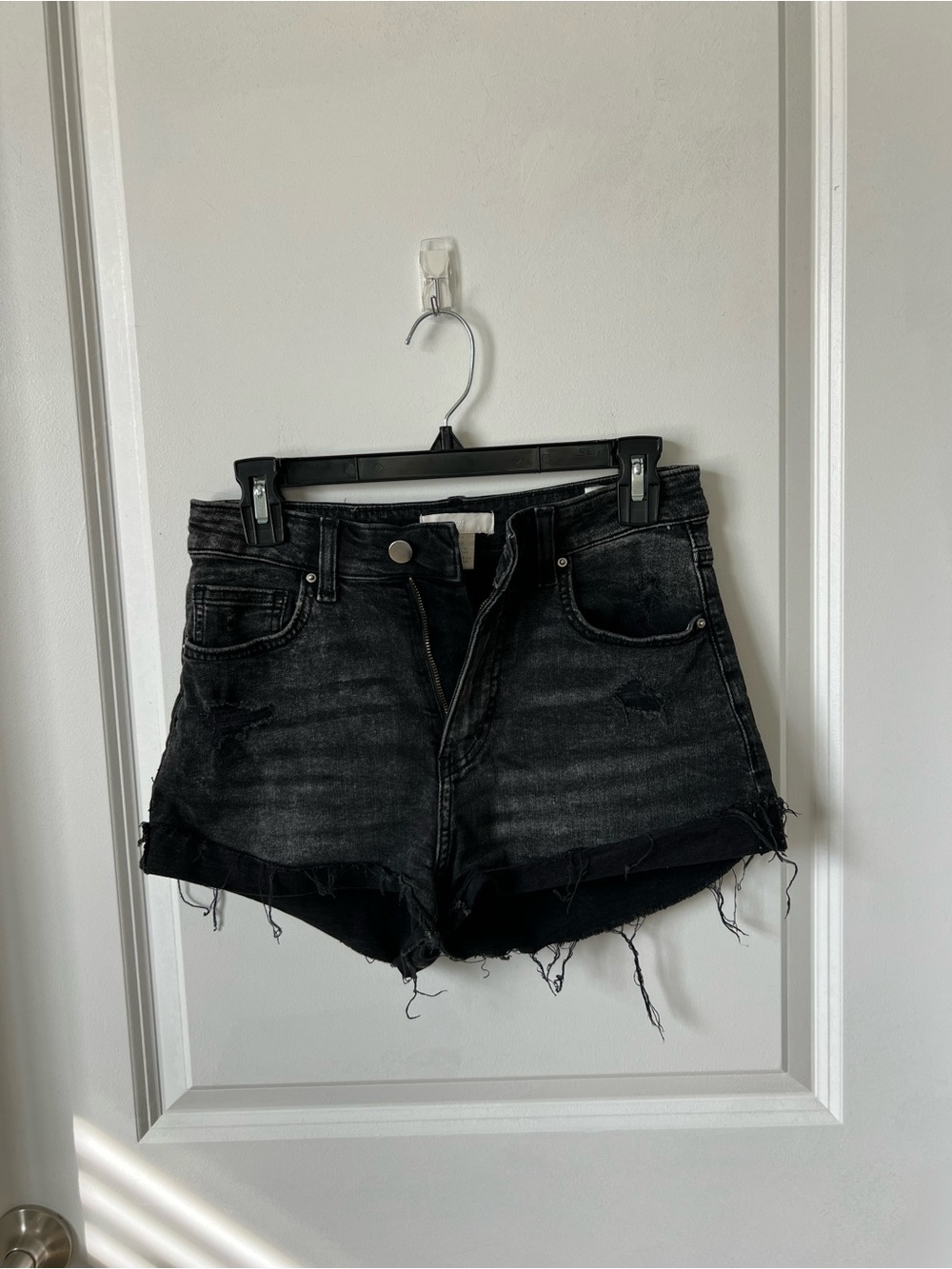 H&M Black Distressed Denim Shorts